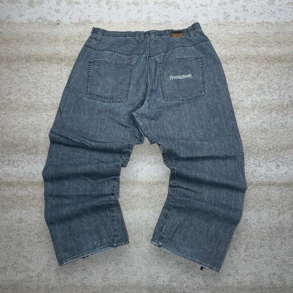Vintage Y2K Rocawear Skater Wide Leg Jeans 42x34 Baggy Smoke Grey Wash Denim Rap - Picture 1 of 5